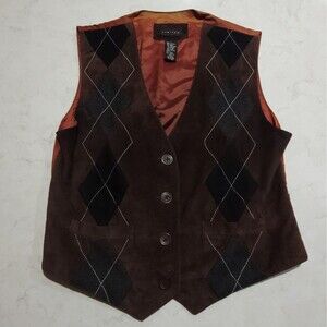 The Limited Leather Vest Sz Small Brown Western Country Sleeveless Argyle NWOT